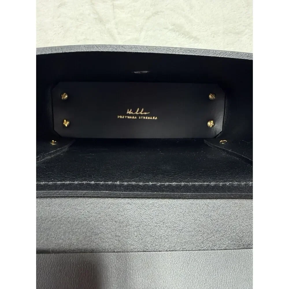 Przywara-Strzalka Black Leather Minimalist Crossbody Flap Bag Handmade NWOT